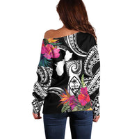 Hafa Adai Guam Off Shoulder Sweater Polynesian Tattoo Tropical Flowers LT05 - Polynesian Pride