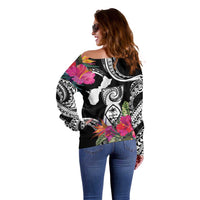 Hafa Adai Guam Off Shoulder Sweater Polynesian Tattoo Tropical Flowers LT05 - Polynesian Pride
