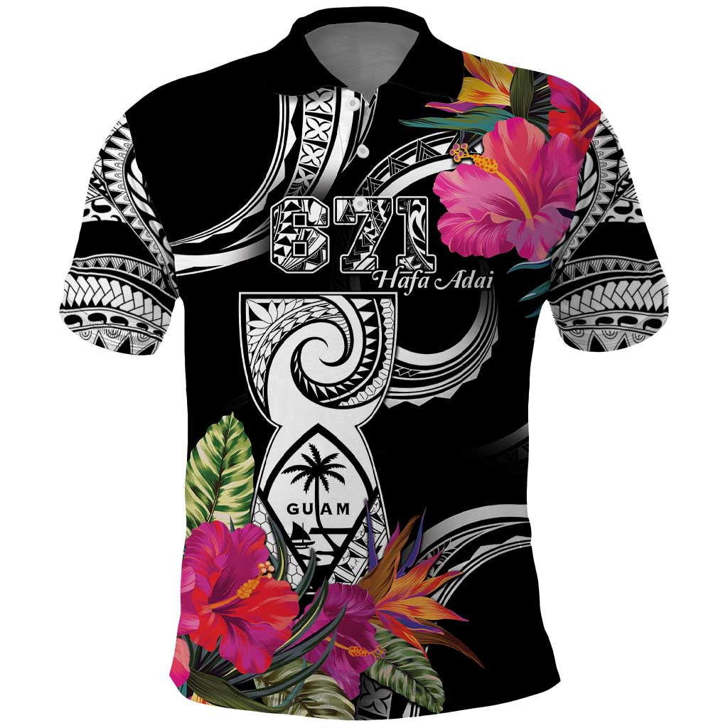 Hafa Adai Guam Polo Shirt Polynesian Tattoo Tropical Flowers LT05 Black - Polynesian Pride