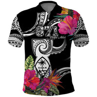 Hafa Adai Guam Polo Shirt Polynesian Tattoo Tropical Flowers LT05 Black - Polynesian Pride