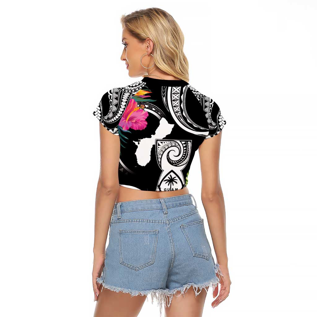 Hafa Adai Guam Raglan Cropped T Shirt Polynesian Tattoo Tropical Flowers LT05 - Polynesian Pride
