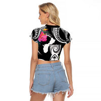 Hafa Adai Guam Raglan Cropped T Shirt Polynesian Tattoo Tropical Flowers LT05 - Polynesian Pride