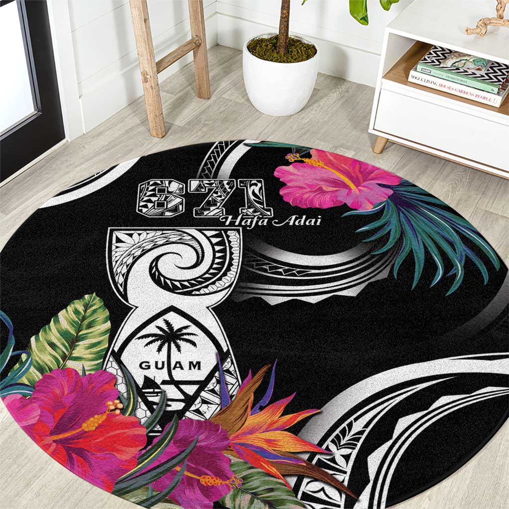 Hafa Adai Guam Round Carpet Polynesian Tattoo Tropical Flowers LT05 Black - Polynesian Pride