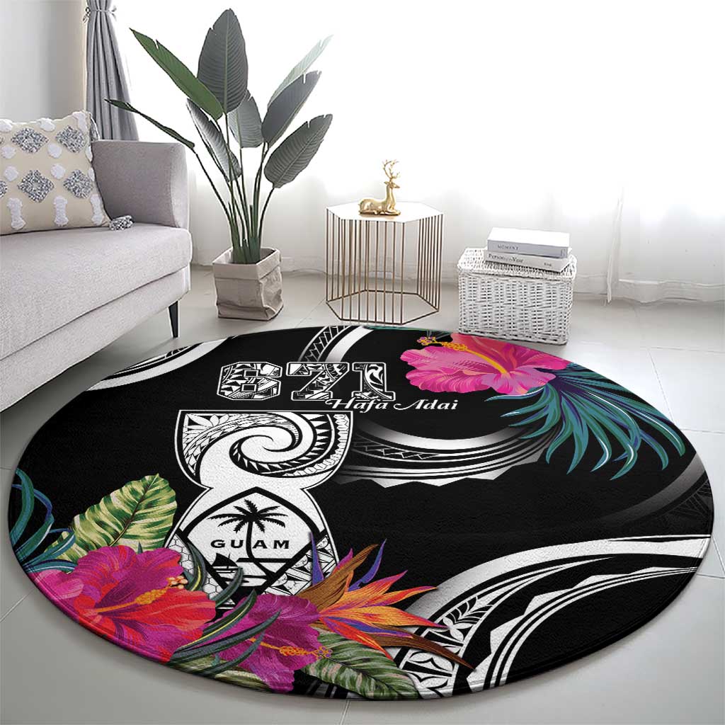 Hafa Adai Guam Round Carpet Polynesian Tattoo Tropical Flowers LT05 - Polynesian Pride