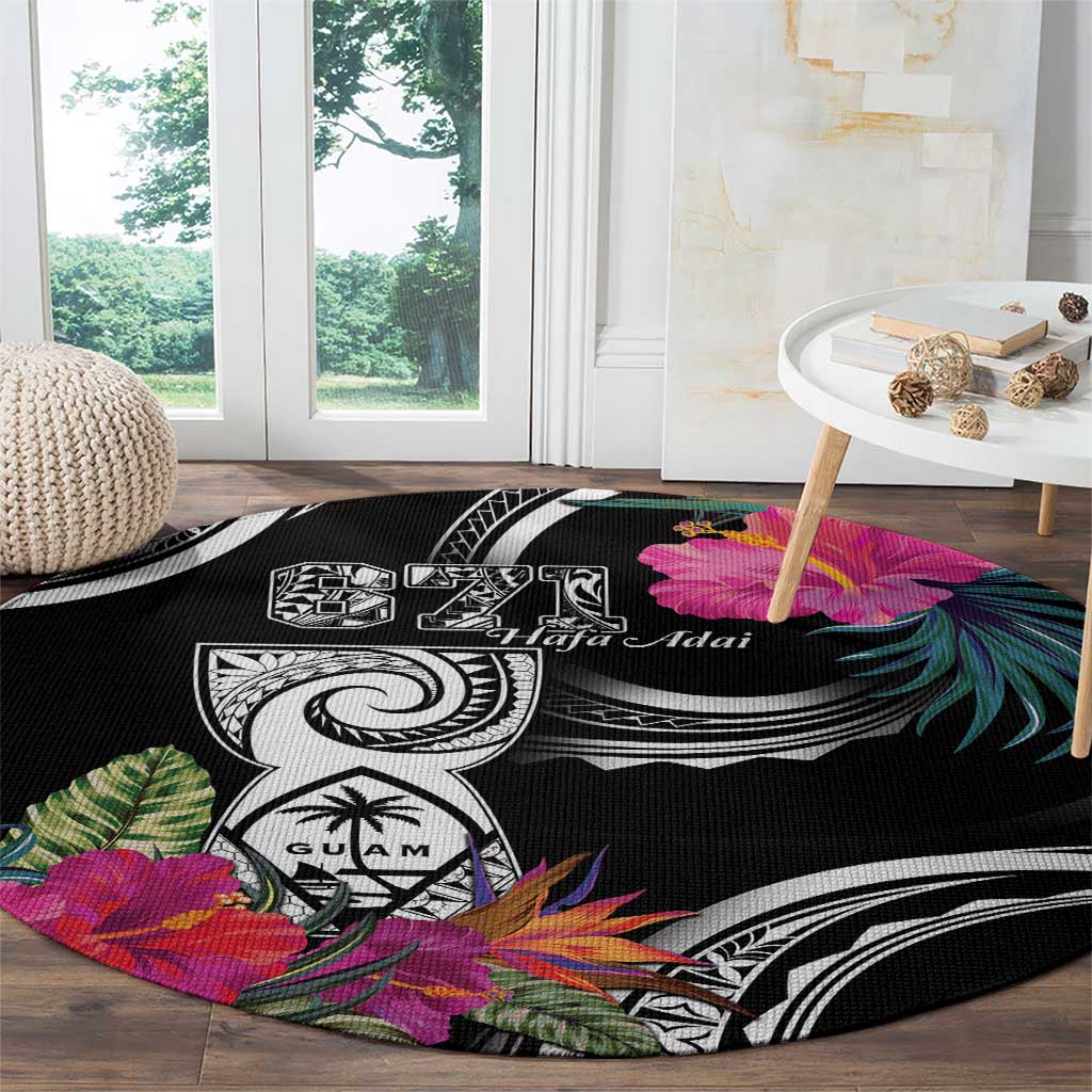 Hafa Adai Guam Round Carpet Polynesian Tattoo Tropical Flowers LT05 - Polynesian Pride