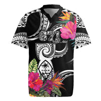 Hafa Adai Guam Rugby Jersey Polynesian Tattoo Tropical Flowers LT05 Black - Polynesian Pride