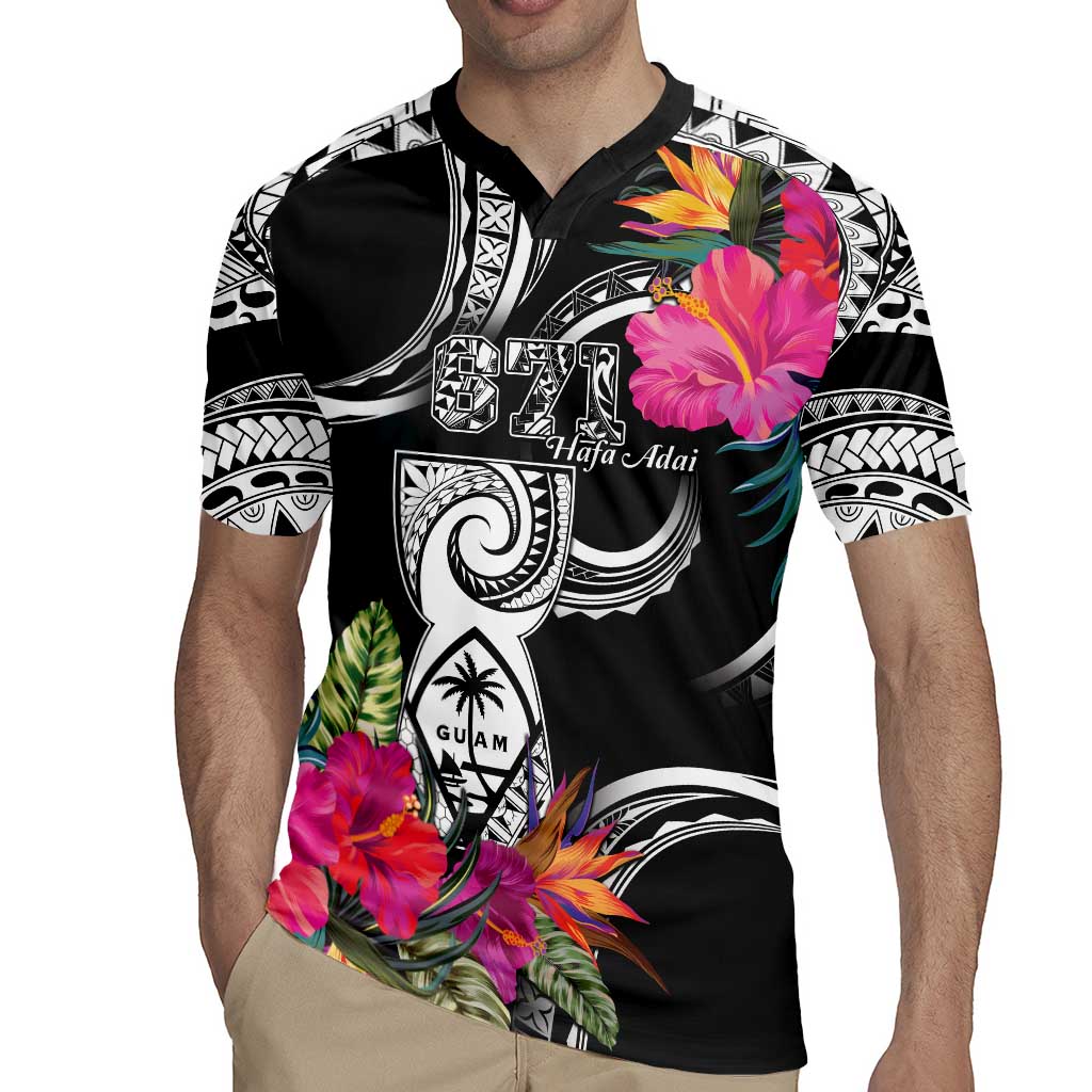 Hafa Adai Guam Rugby Jersey Polynesian Tattoo Tropical Flowers LT05 - Polynesian Pride