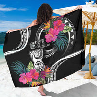 Hafa Adai Guam Sarong Polynesian Tattoo Tropical Flowers LT05 One Size 44 x 66 inches Black - Polynesian Pride