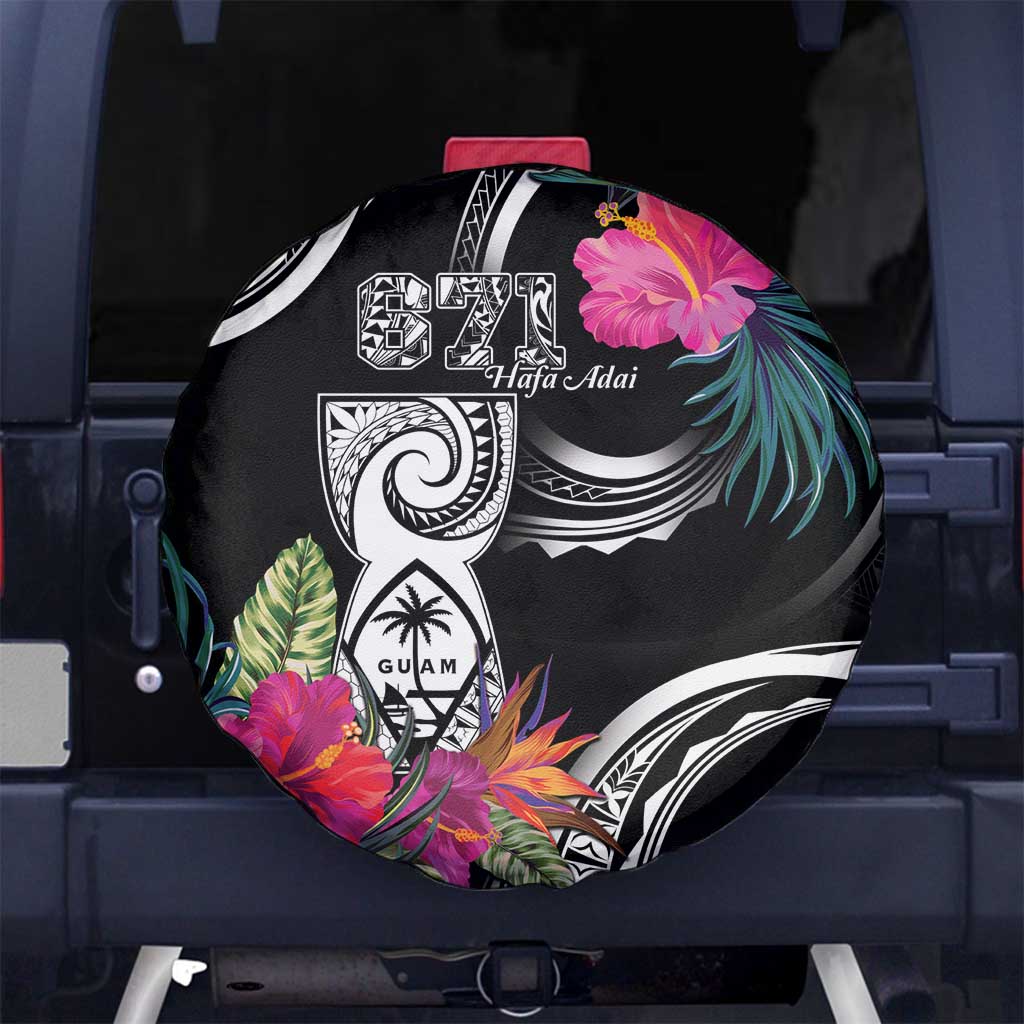 Hafa Adai Guam Spare Tire Cover Polynesian Tattoo Tropical Flowers LT05 No hole Black - Polynesian Pride