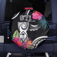 Hafa Adai Guam Spare Tire Cover Polynesian Tattoo Tropical Flowers LT05 No hole Black - Polynesian Pride