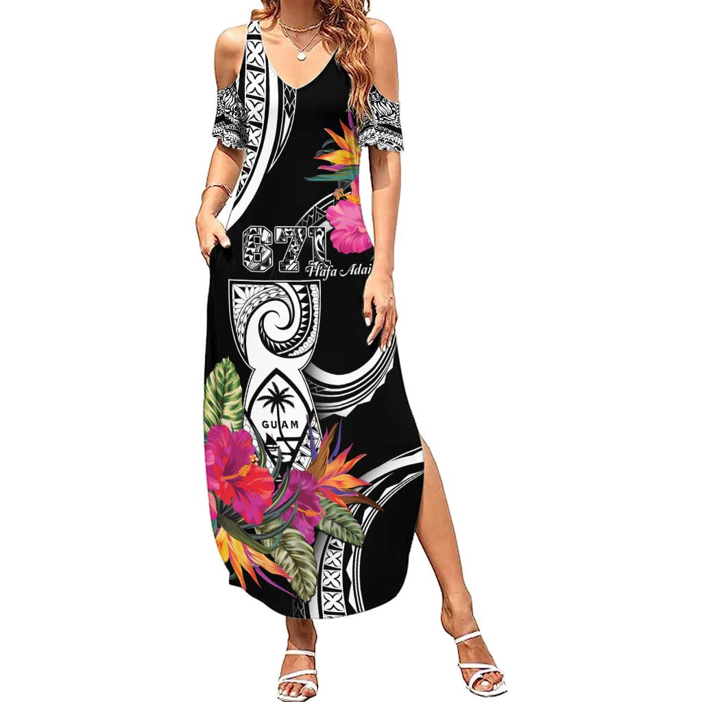 Hafa Adai Guam Summer Maxi Dress Polynesian Tattoo Tropical Flowers LT05 Women Black - Polynesian Pride