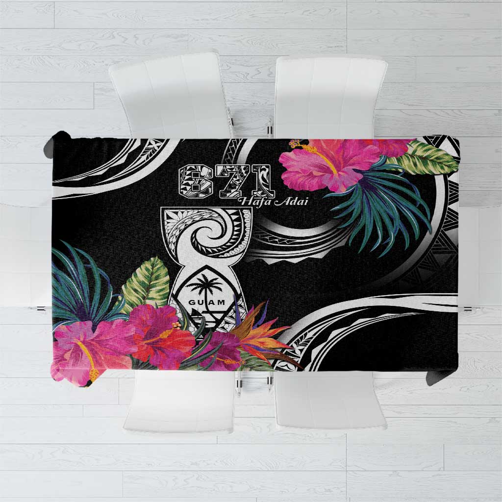 Hafa Adai Guam Tablecloth Polynesian Tattoo Tropical Flowers LT05 Black - Polynesian Pride