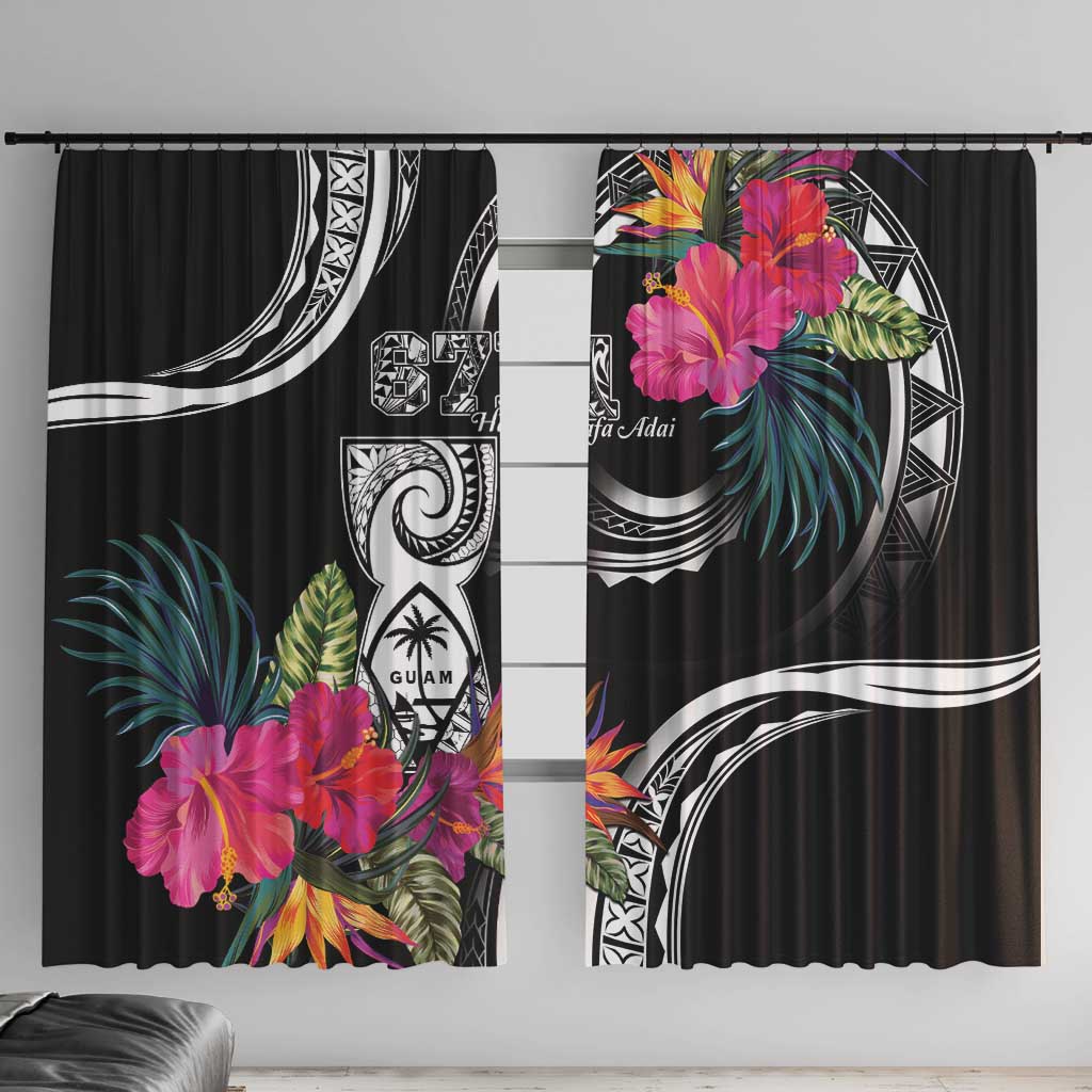 Hafa Adai Guam Window Curtain Polynesian Tattoo Tropical Flowers LT05 With Hooks Black - Polynesian Pride