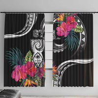 Hafa Adai Guam Window Curtain Polynesian Tattoo Tropical Flowers LT05 With Hooks Black - Polynesian Pride