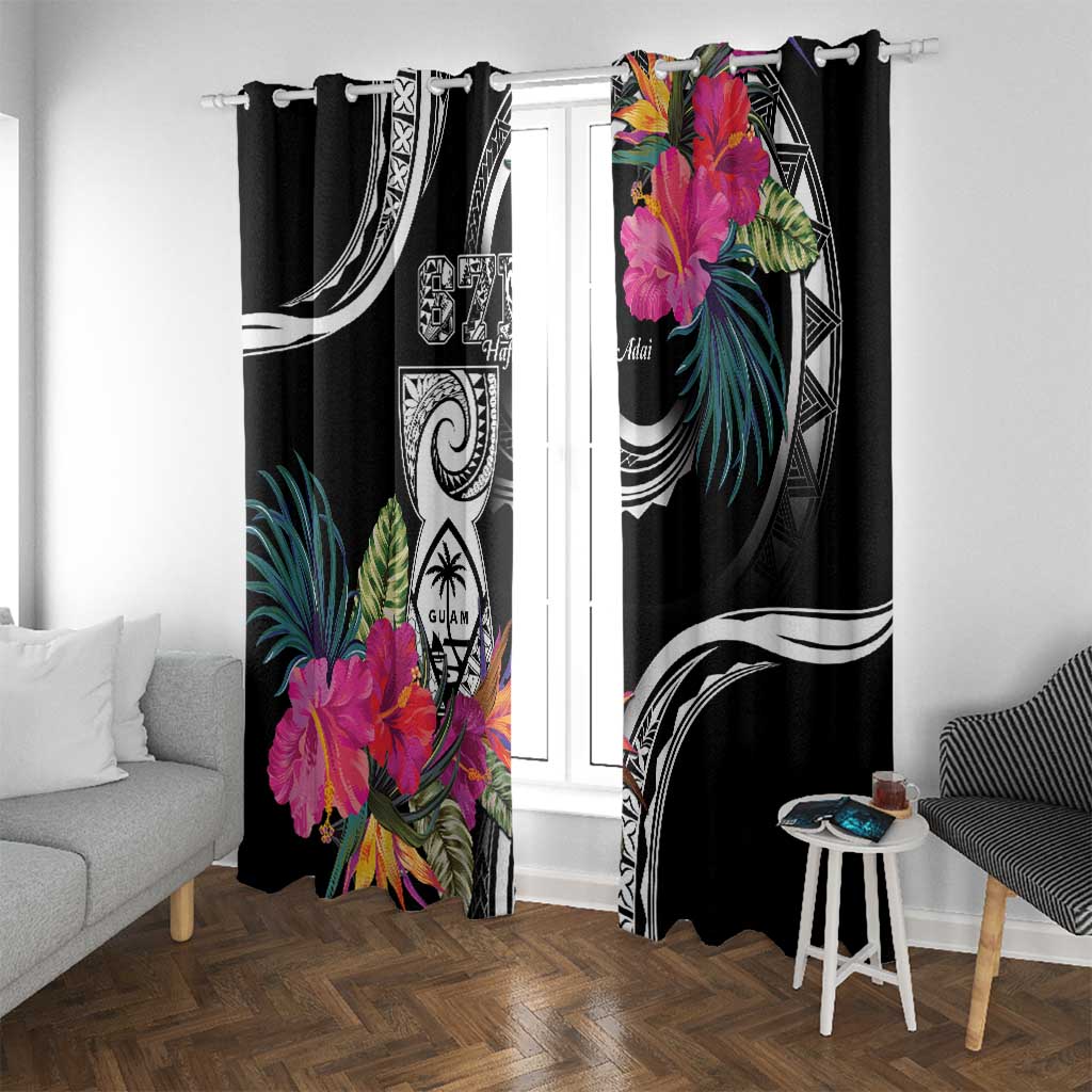 Hafa Adai Guam Window Curtain Polynesian Tattoo Tropical Flowers LT05 With Grommets Black - Polynesian Pride