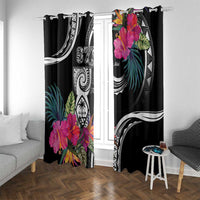 Hafa Adai Guam Window Curtain Polynesian Tattoo Tropical Flowers LT05 With Grommets Black - Polynesian Pride