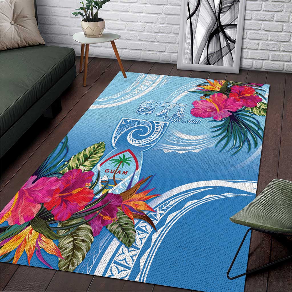 Hafa Adai Guam Area Rug Tropical Flowers Blue Gradient LT05 Blue - Polynesian Pride
