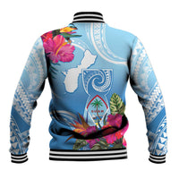 Hafa Adai Guam Baseball Jacket Tropical Flowers Blue Gradient LT05 - Polynesian Pride