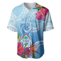 Hafa Adai Guam Baseball Jersey Tropical Flowers Blue Gradient LT05 Blue - Polynesian Pride