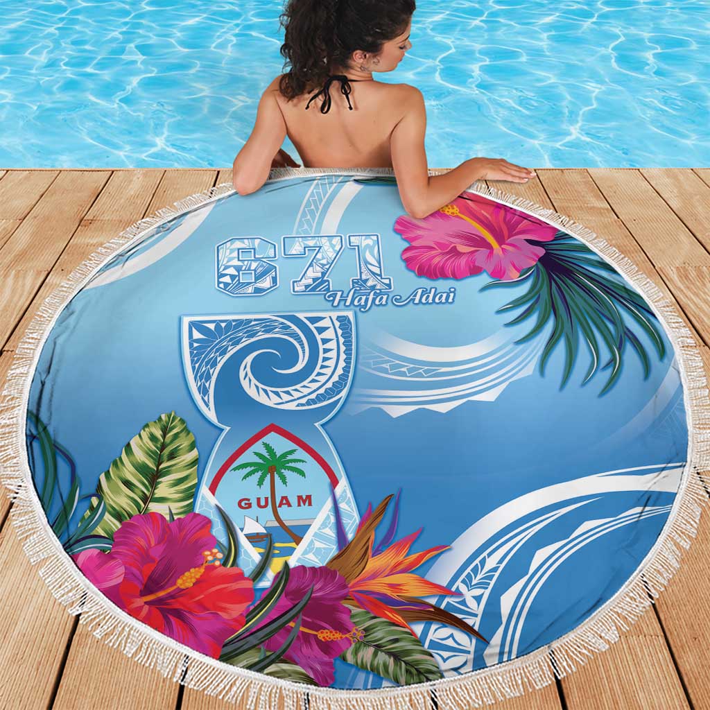 Hafa Adai Guam Beach Blanket Tropical Flowers Blue Gradient LT05 - Polynesian Pride