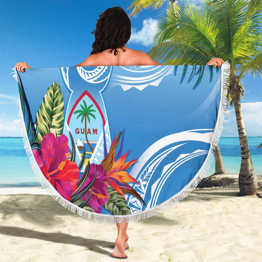 Hafa Adai Guam Beach Blanket Tropical Flowers Blue Gradient LT05 - Polynesian Pride