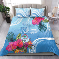 Hafa Adai Guam Bedding Set Tropical Flowers Blue Gradient LT05 - Polynesian Pride