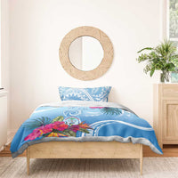 Hafa Adai Guam Bedding Set Tropical Flowers Blue Gradient LT05 - Polynesian Pride