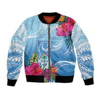 Hafa Adai Guam Bomber Jacket Tropical Flowers Blue Gradient LT05 Unisex Blue - Polynesian Pride