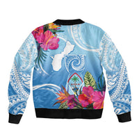 Hafa Adai Guam Bomber Jacket Tropical Flowers Blue Gradient LT05 - Polynesian Pride