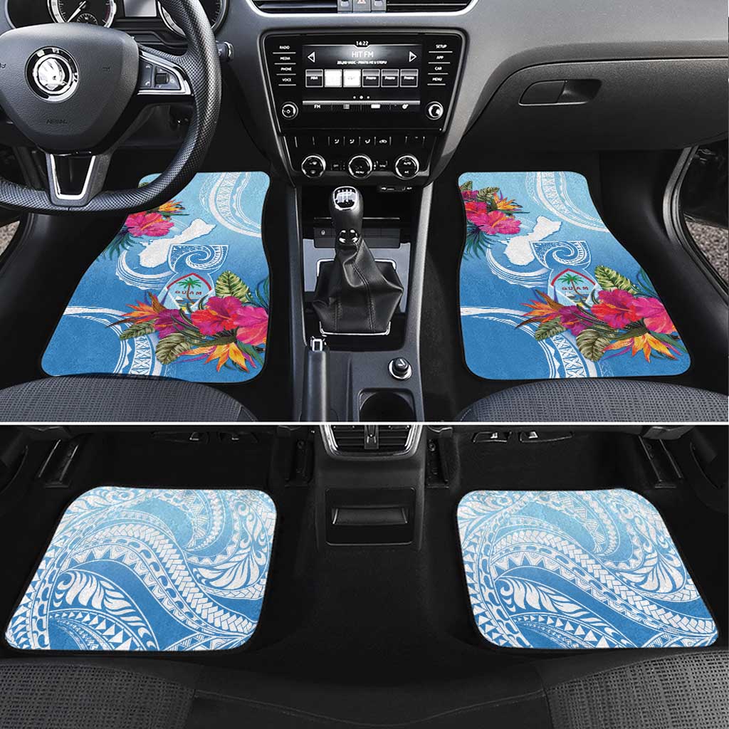 Hafa Adai Guam Car Mats Tropical Flowers Blue Gradient LT05 Set 4pcs Blue - Polynesian Pride