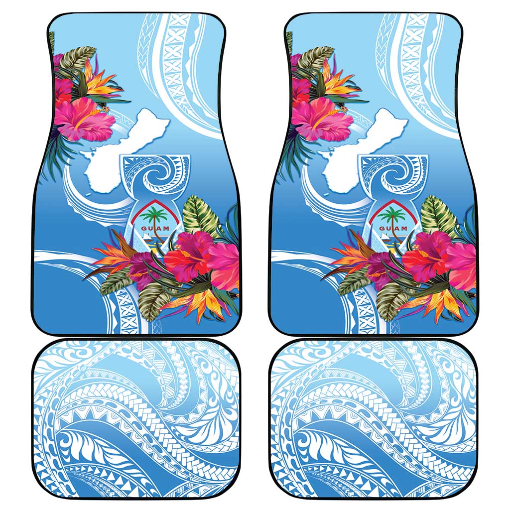 Hafa Adai Guam Car Mats Tropical Flowers Blue Gradient LT05 - Polynesian Pride