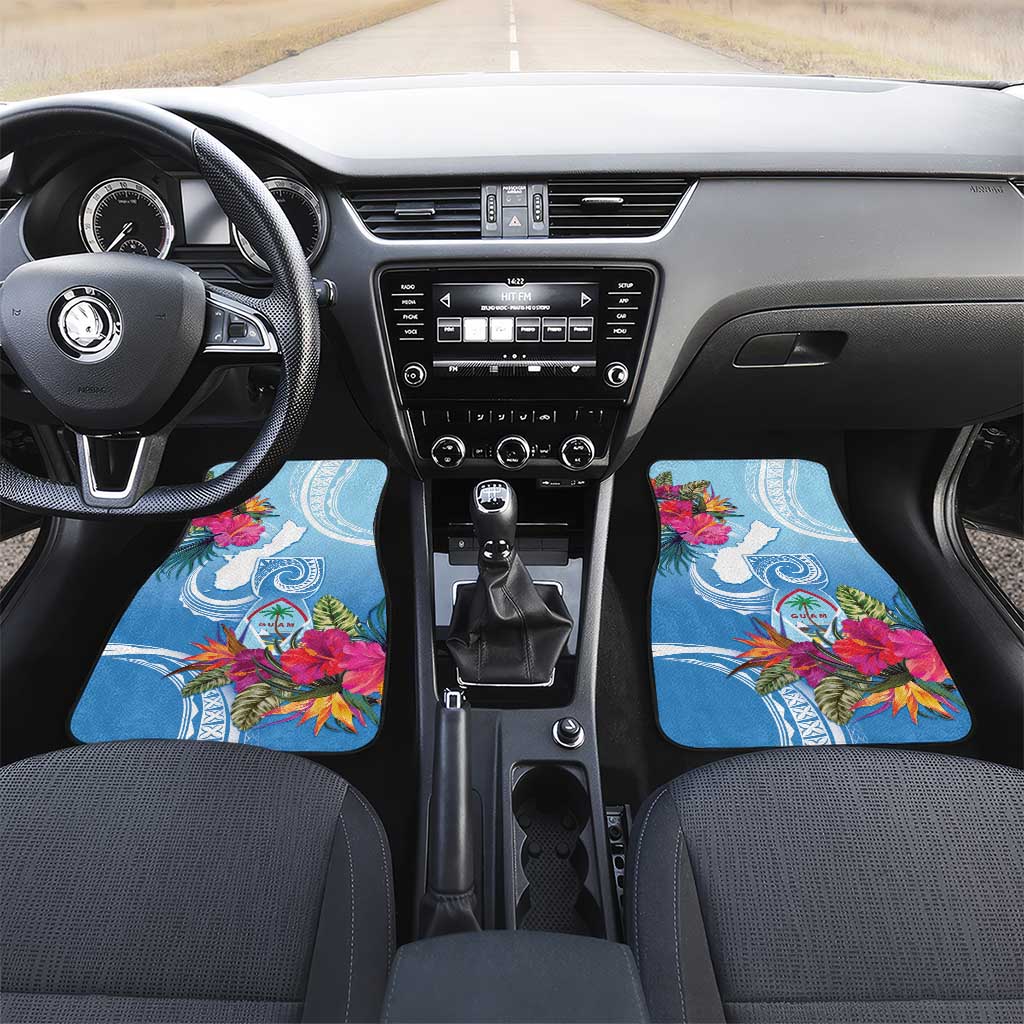 Hafa Adai Guam Car Mats Tropical Flowers Blue Gradient LT05 Set 2pcs - Front Blue - Polynesian Pride