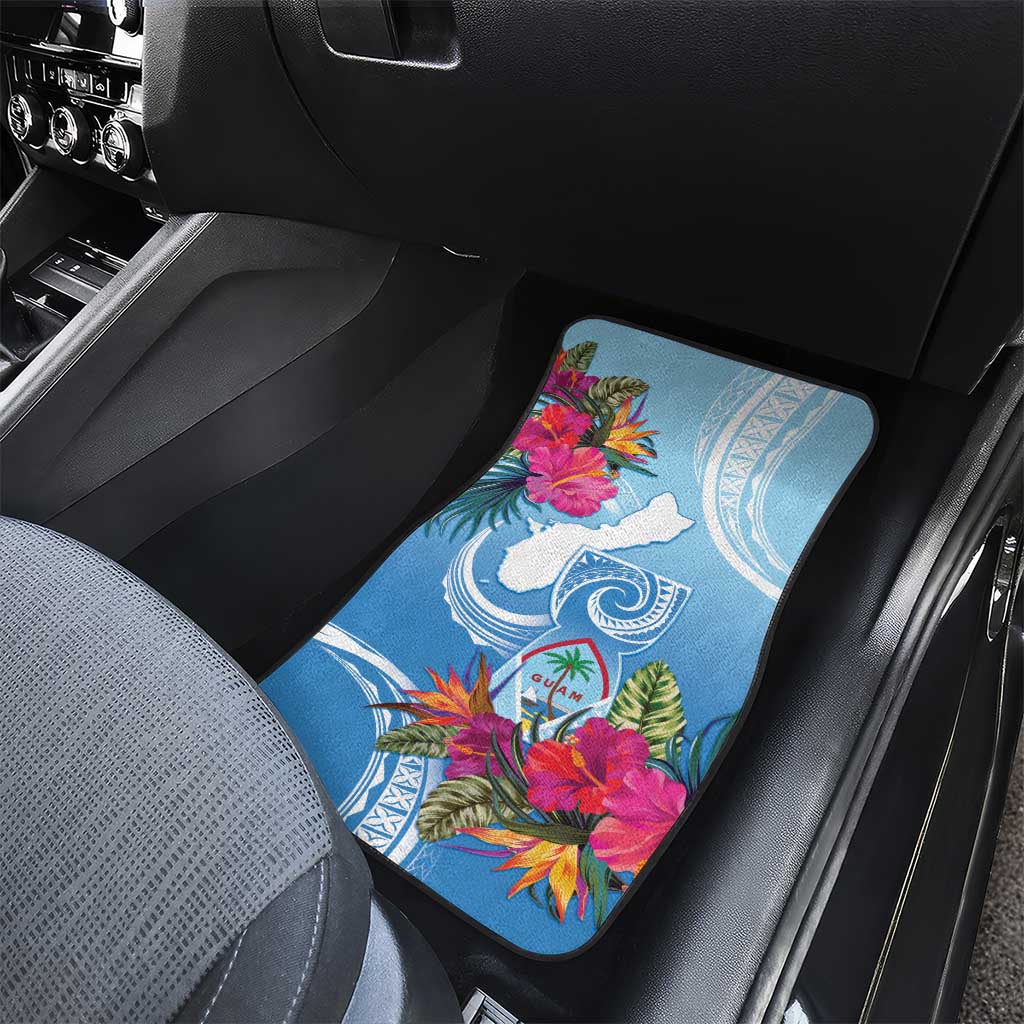 Hafa Adai Guam Car Mats Tropical Flowers Blue Gradient LT05 - Polynesian Pride