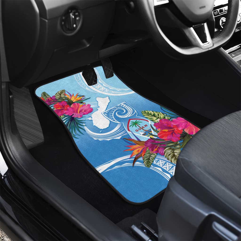 Hafa Adai Guam Car Mats Tropical Flowers Blue Gradient LT05 - Polynesian Pride