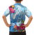 Hafa Adai Guam Family Matching Long Sleeve Bodycon Dress and Hawaiian Shirt Tropical Flowers Blue Gradient