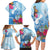 Hafa Adai Guam Family Matching Long Sleeve Bodycon Dress and Hawaiian Shirt Tropical Flowers Blue Gradient