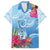 Hafa Adai Guam Family Matching Long Sleeve Bodycon Dress and Hawaiian Shirt Tropical Flowers Blue Gradient