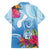 Hafa Adai Guam Family Matching Long Sleeve Bodycon Dress and Hawaiian Shirt Tropical Flowers Blue Gradient