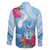 Hafa Adai Guam Family Matching Long Sleeve Bodycon Dress and Hawaiian Shirt Tropical Flowers Blue Gradient