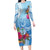 Hafa Adai Guam Family Matching Long Sleeve Bodycon Dress and Hawaiian Shirt Tropical Flowers Blue Gradient