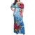 Hafa Adai Guam Family Matching Off Shoulder Maxi Dress and Hawaiian Shirt Tropical Flowers Blue Gradient