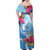 Hafa Adai Guam Family Matching Off Shoulder Maxi Dress and Hawaiian Shirt Tropical Flowers Blue Gradient