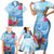 Hafa Adai Guam Family Matching Short Sleeve Bodycon Dress and Hawaiian Shirt Tropical Flowers Blue Gradient