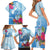 Hafa Adai Guam Family Matching Short Sleeve Bodycon Dress and Hawaiian Shirt Tropical Flowers Blue Gradient