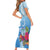 Hafa Adai Guam Family Matching Short Sleeve Bodycon Dress and Hawaiian Shirt Tropical Flowers Blue Gradient