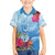 Hafa Adai Guam Family Matching Short Sleeve Bodycon Dress and Hawaiian Shirt Tropical Flowers Blue Gradient