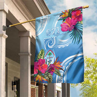 Hafa Adai Guam Garden Flag Tropical Flowers Blue Gradient LT05 House Flag Blue - Polynesian Pride