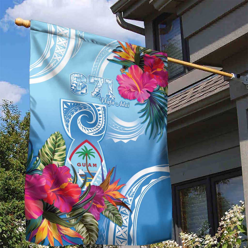 Hafa Adai Guam Garden Flag Tropical Flowers Blue Gradient LT05 - Polynesian Pride