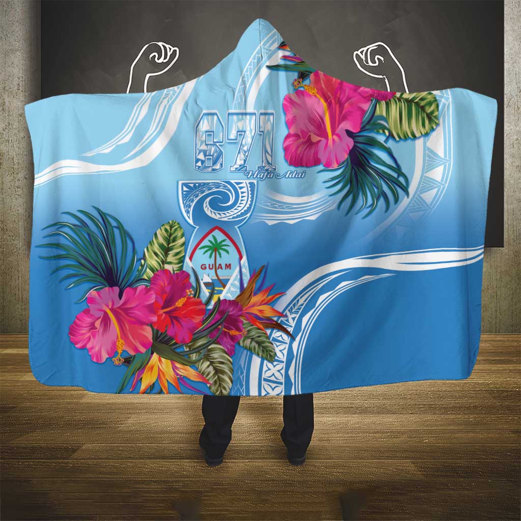 Hafa Adai Guam Hooded Blanket Tropical Flowers Blue Gradient LT05 - Polynesian Pride