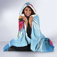 Hafa Adai Guam Hooded Blanket Tropical Flowers Blue Gradient LT05 - Polynesian Pride